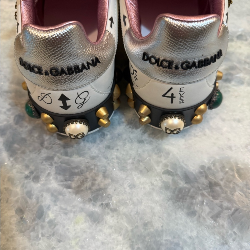 Dolce & Gabbana White size 41.5 Sneakers with Black and Pink Details - Picture 2 of 16